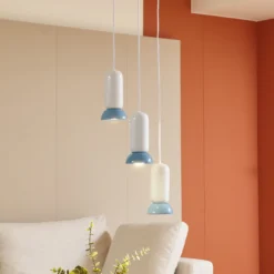 Lámpara colgante Lindby Kerimi, crema/azul, 3 luces, redonda