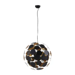 Lámpara colgante Lindby Kinan, Ø 54 cm, negro, dorado, metal