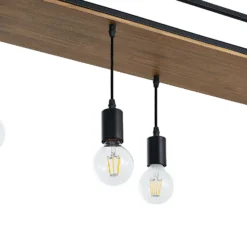 Lámpara colgante Lindby Kirista, 5 luces, negro/madera, 100 cm, E27