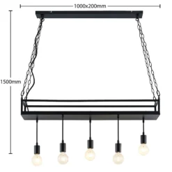 Lámpara colgante Lindby Kirista, 5 luces, negro, 100 cm, E27
