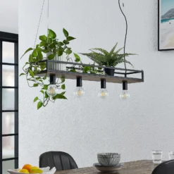 Lámpara colgante Lindby Kirista, 4 luces, negro/madera, 100 cm, E27