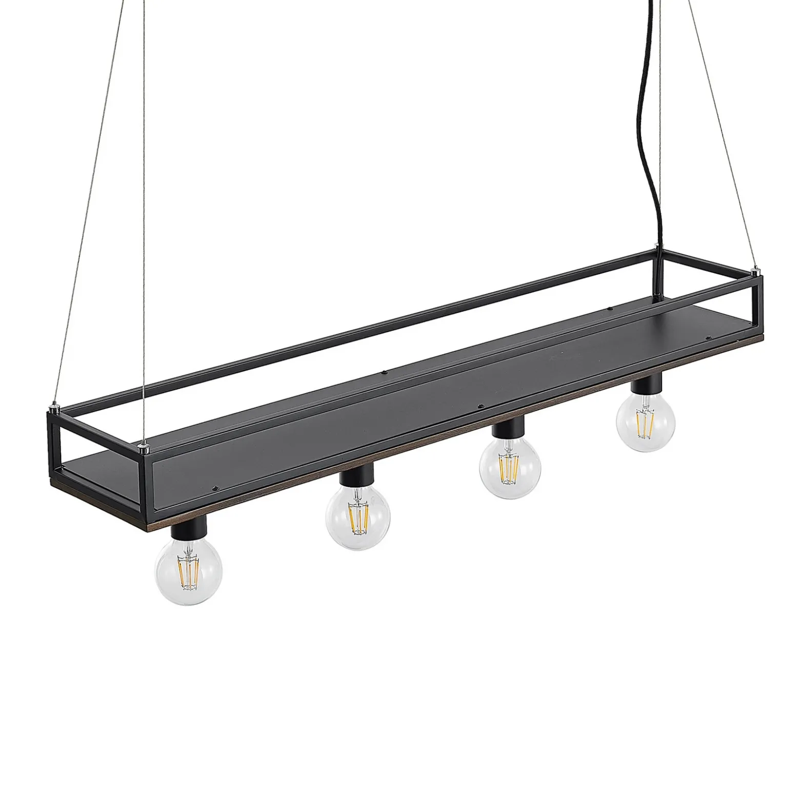 Lámpara colgante Lindby Kirista, 4 luces, negro/madera, 100 cm, E27