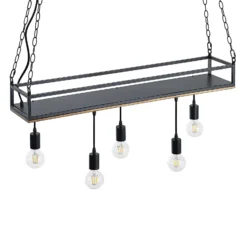Lámpara colgante Lindby Kirista, 5 luces, negro/madera, 100 cm, E27