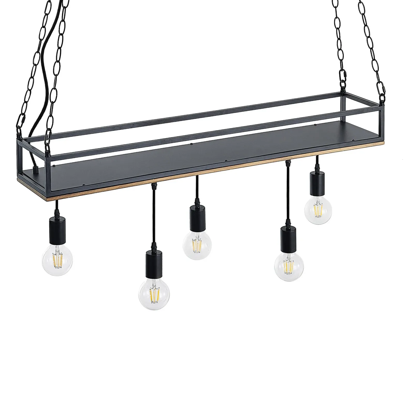 Lámpara colgante Lindby Kirista, 5 luces, negro/madera, 100 cm, E27