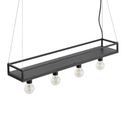 Lámpara colgante Lindby Kirista, 4 luces, negro/madera, 100 cm, E27