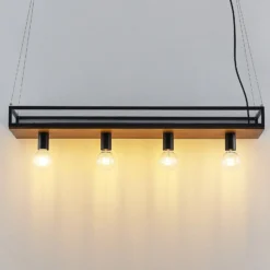 Lámpara colgante Lindby Kirista, 4 luces, negro/madera, 100 cm, E27