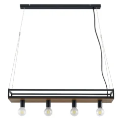 Lámpara colgante Lindby Kirista, 4 luces, negro/madera, 100 cm, E27
