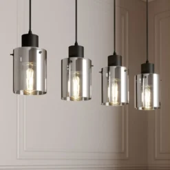 Lámpara colgante Lindby Kourtney, 4 luces, negro/gris, cristal, E27