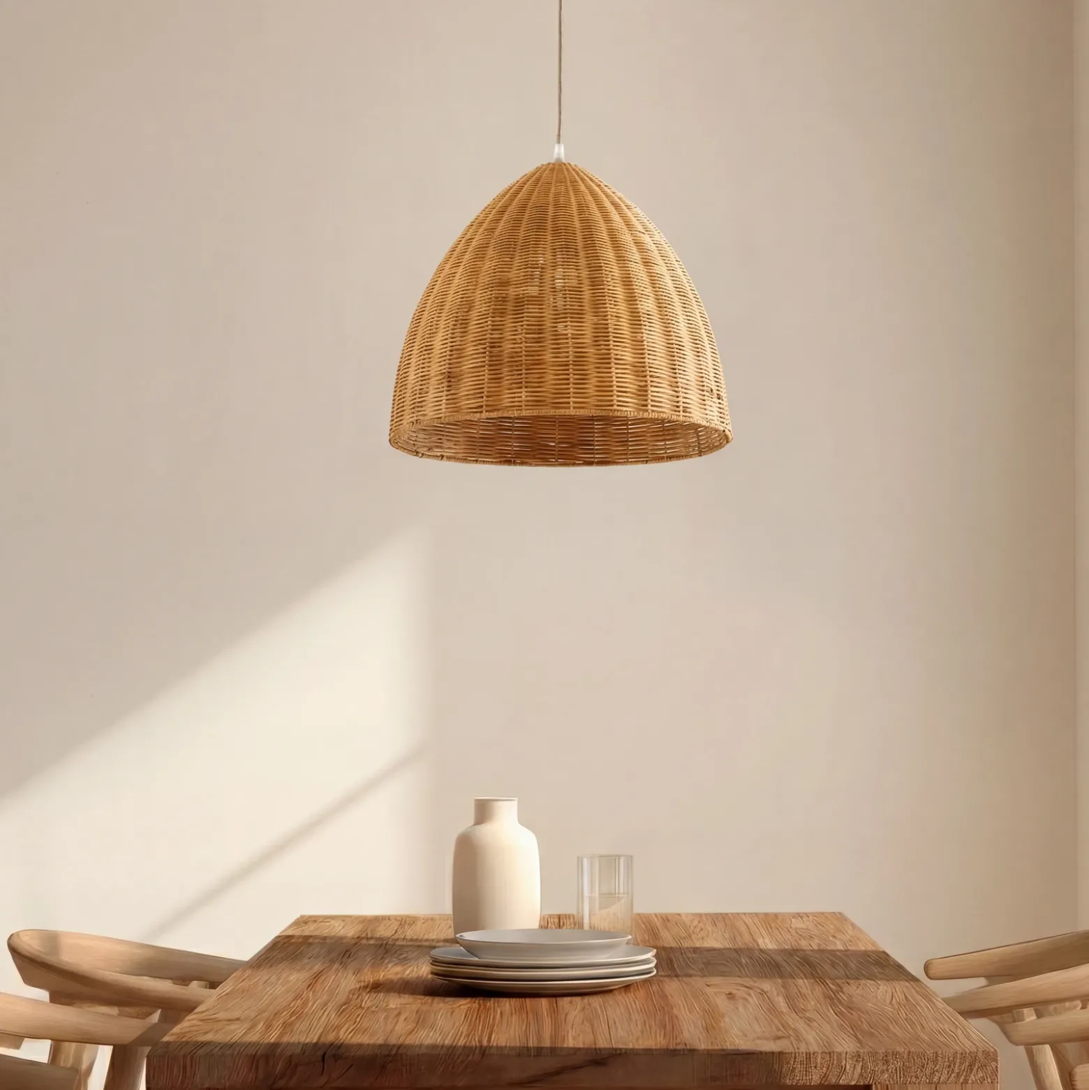 Lámpara colgante Lindby Laverne, Ø 40 cm, ratán, E27