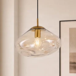 Lámpara colgante Lindby Lelia, ámbar, cristal, Ø 35 cm