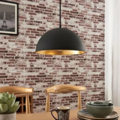 Lámpara colgante Lindby Leya, negro/oro, metal, Ø 30 cm, E27
