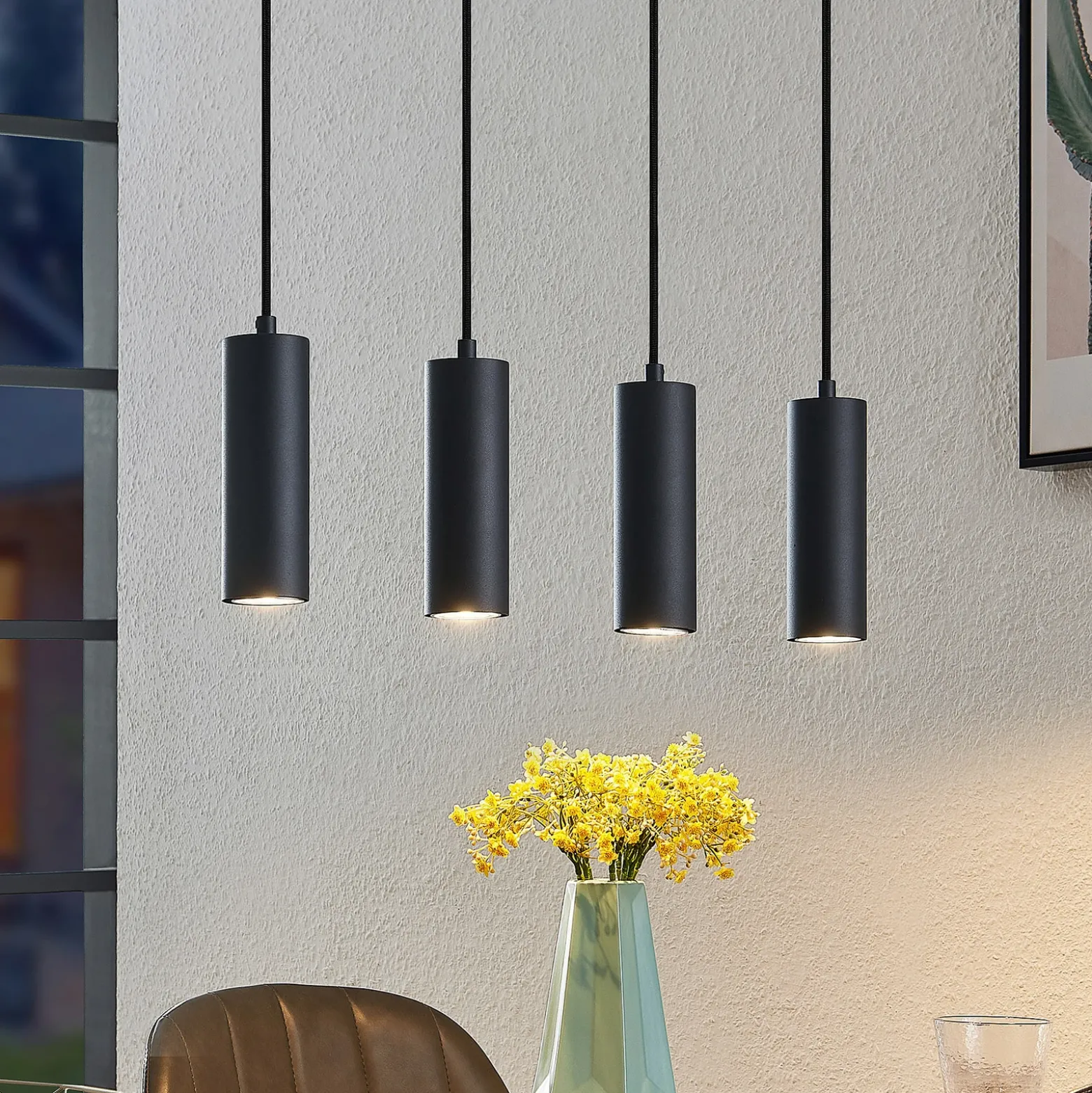 Lámpara colgante Lindby Maniva. 60 cm, 4 luces, negro, GU10