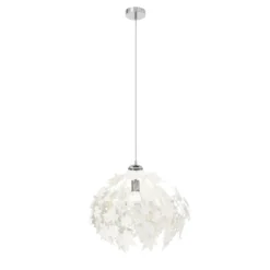 Lámpara colgante Lindby Maple, Ø 38 cm, cromada, blanca, de tela
