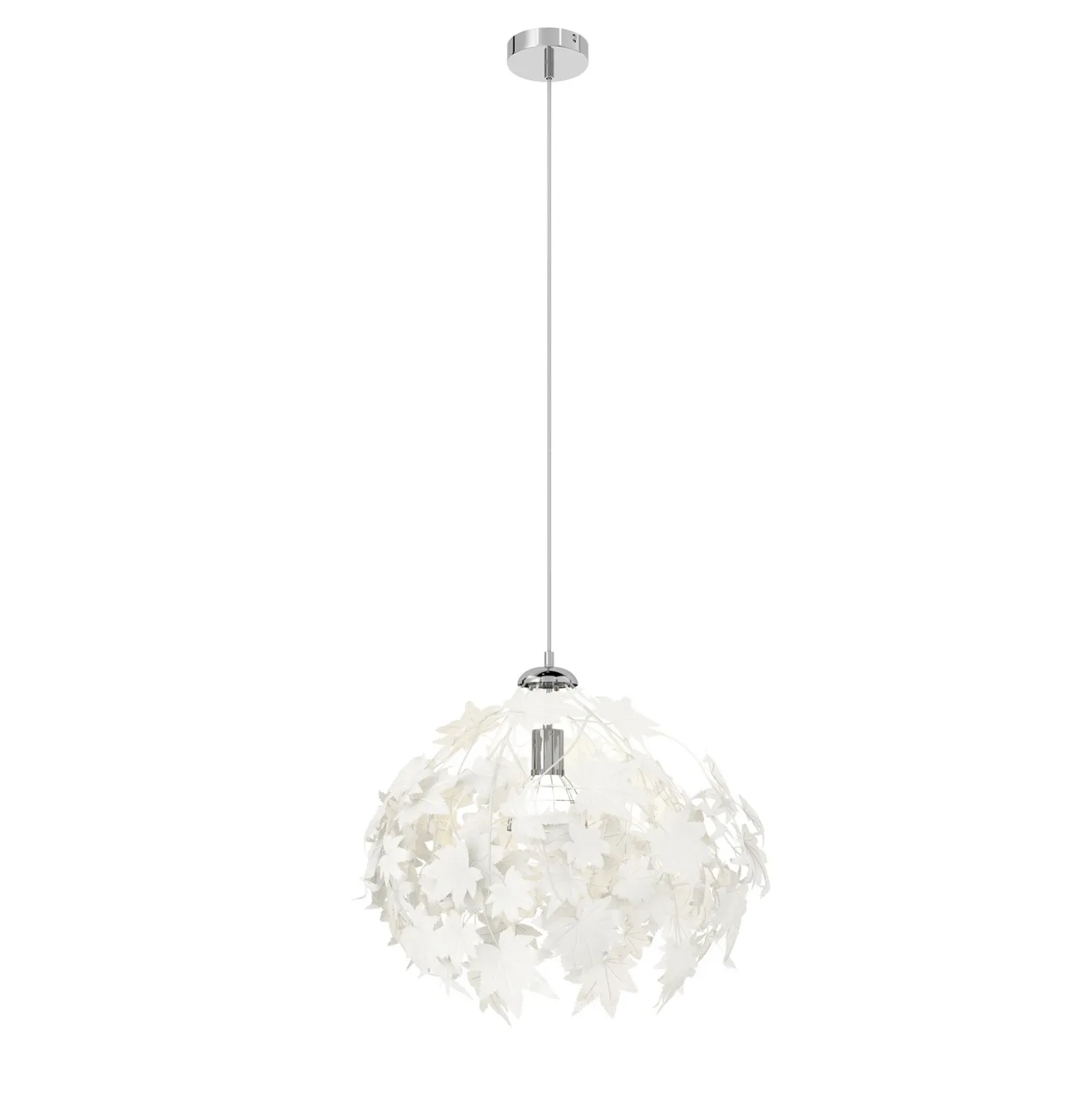 Lámpara colgante Lindby Maple, Ø 38 cm, cromada, blanca, de tela