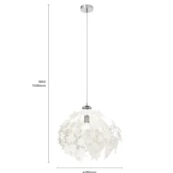 Lámpara colgante Lindby Maple, Ø 38 cm, cromada, blanca, de tela
