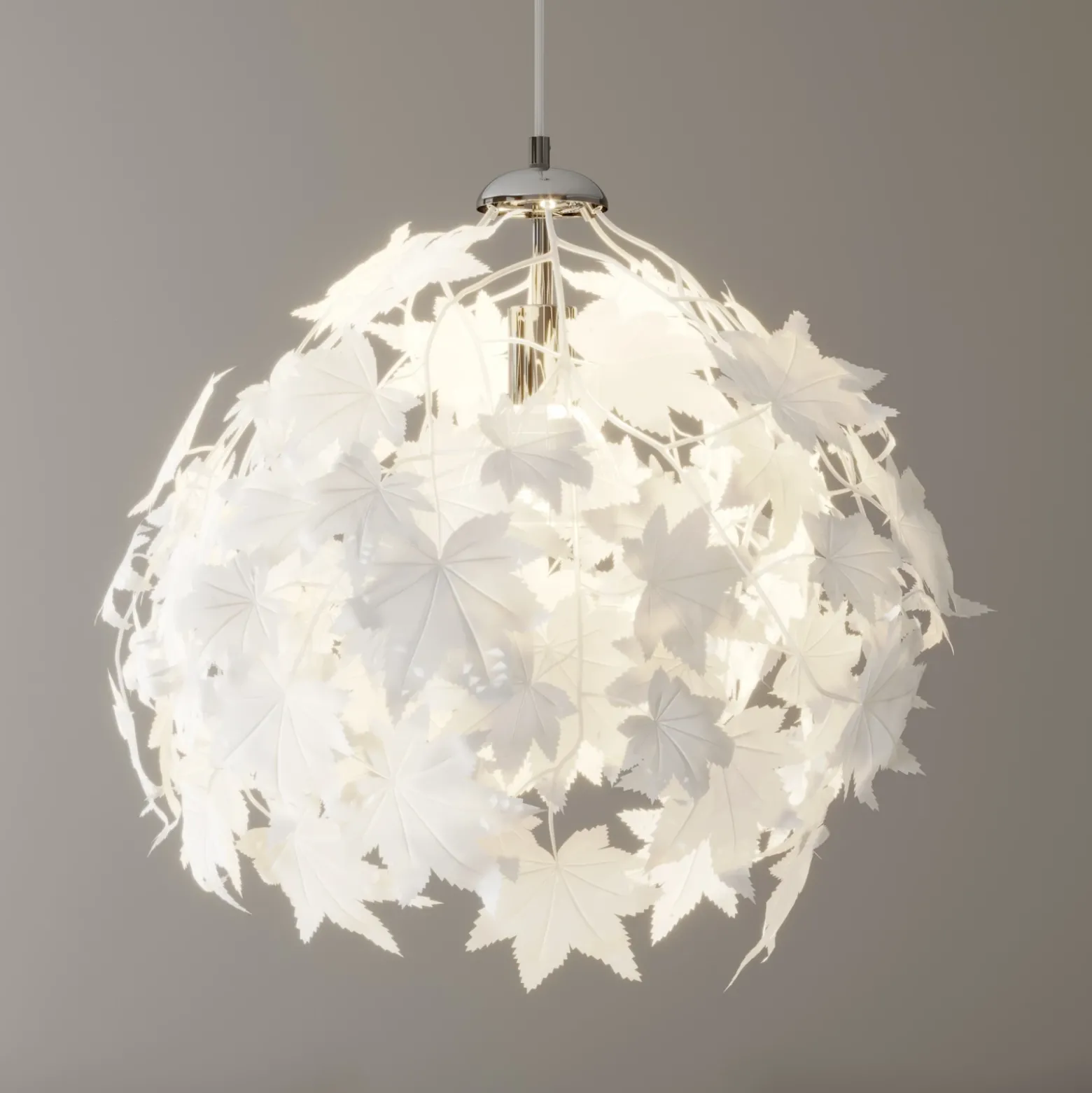Lámpara colgante Lindby Maple, Ø 38 cm, cromada, blanca, de tela