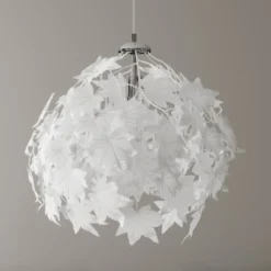 Lámpara colgante Lindby Maple, Ø 38 cm, cromada, blanca, de tela
