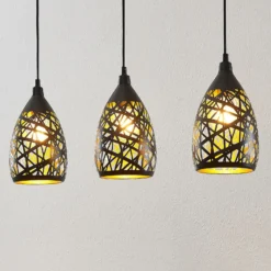 Lámpara colgante Lindby Marcello, 75 cm, 3 luces, negro-dorado