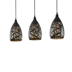 Lámpara colgante Lindby Marcello, 75 cm, 3 luces, negro-dorado
