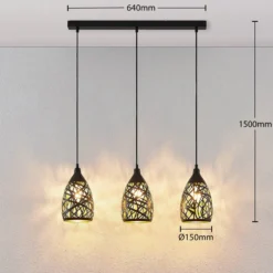 Lámpara colgante Lindby Marcello, 75 cm, 3 luces, negro-dorado