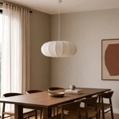 Lámpara colgante Lindby Marielle, Ø 55 cm, blanca, tejido, 3x E27