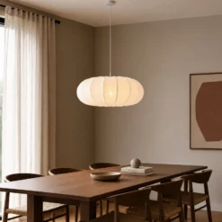 Lámpara colgante Lindby Marielle, Ø 55 cm, blanca, tejido, 3x E27