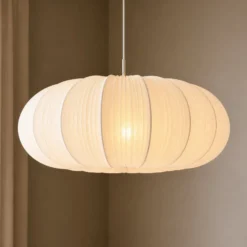 Lámpara colgante Lindby Marielle, Ø 55 cm, blanca, tejido, 3x E27