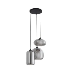 Lámpara colgante Lindby Marla, redonda, cristal, gris humo, 50 cm