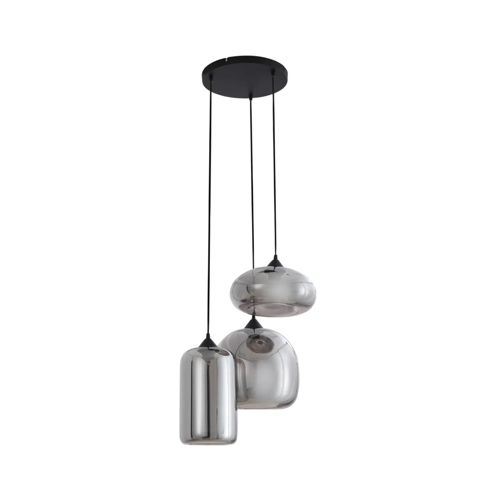 Lámpara colgante Lindby Marla, redonda, cristal, gris humo, 50 cm