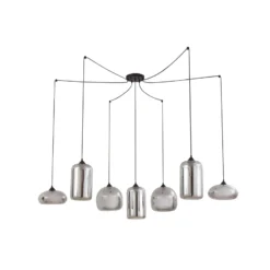 Lámpara colgante Lindby Marla, 7 luces, cristal, gris ahumado, 128cm
