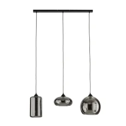 Lámpara colgante Lindby Marla, 3 luces, cristal, gris ahumado, 102cm