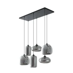 Lámpara colgante Lindby Marla, 6 luces, cristal, gris humo