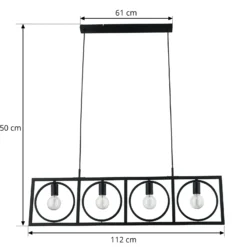 Lámpara colgante Lindby Mateja, negra, metal, 112 cm, 4 luces.