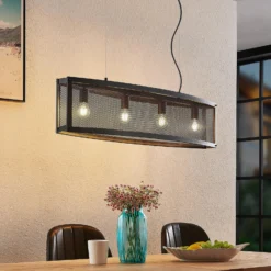 Lámpara colgante Lindby Mizgin con rejilla de 4 luces