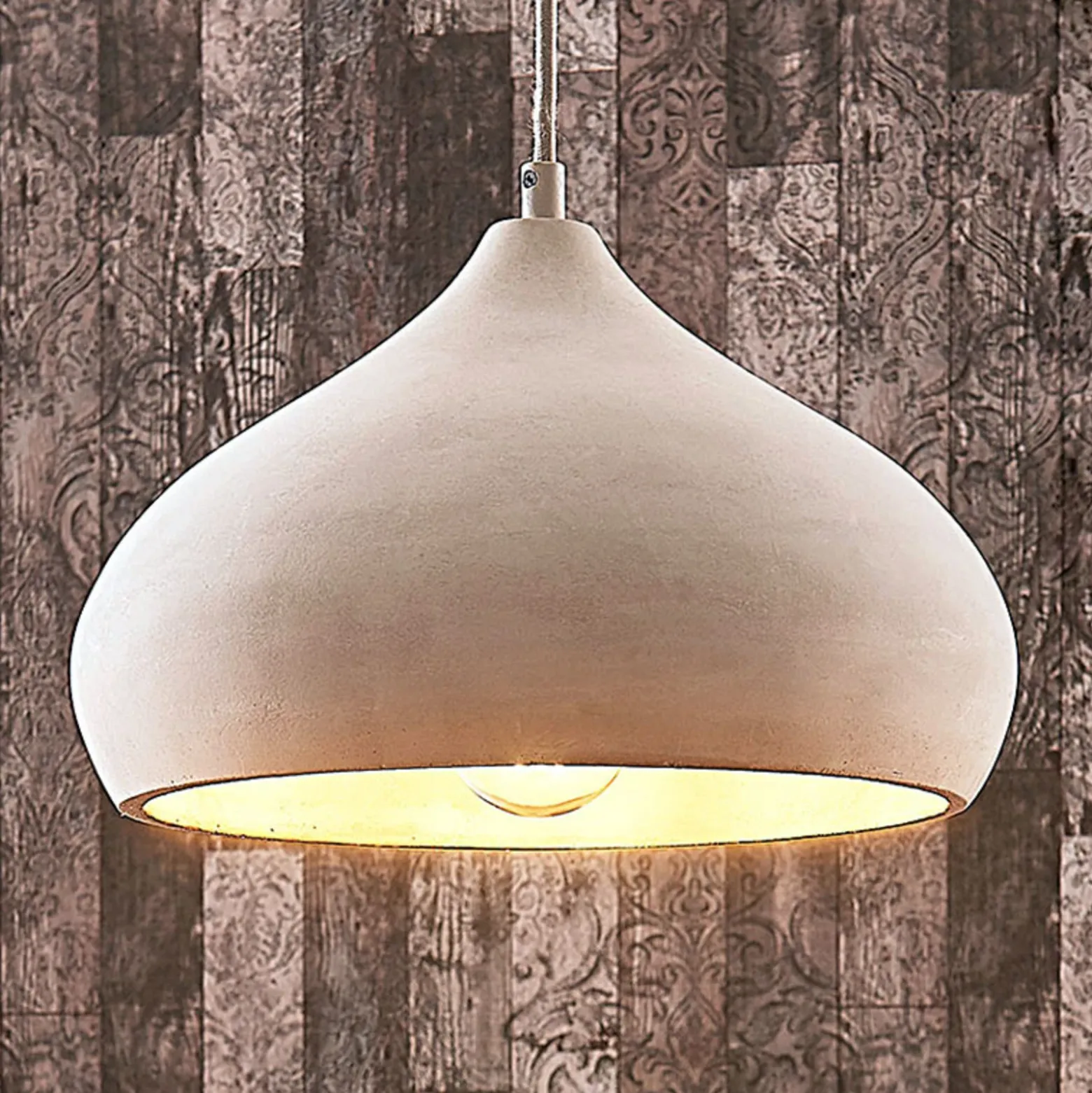 Lámpara colgante Lindby Morton, Ø 29 cm, gris, hormigón, E27