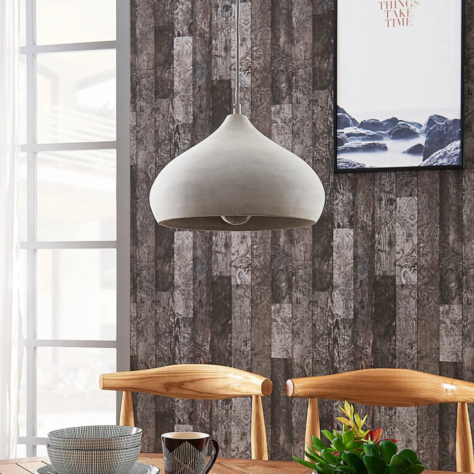 Lámpara colgante Lindby Morton, Ø 29 cm, gris, hormigón, E27