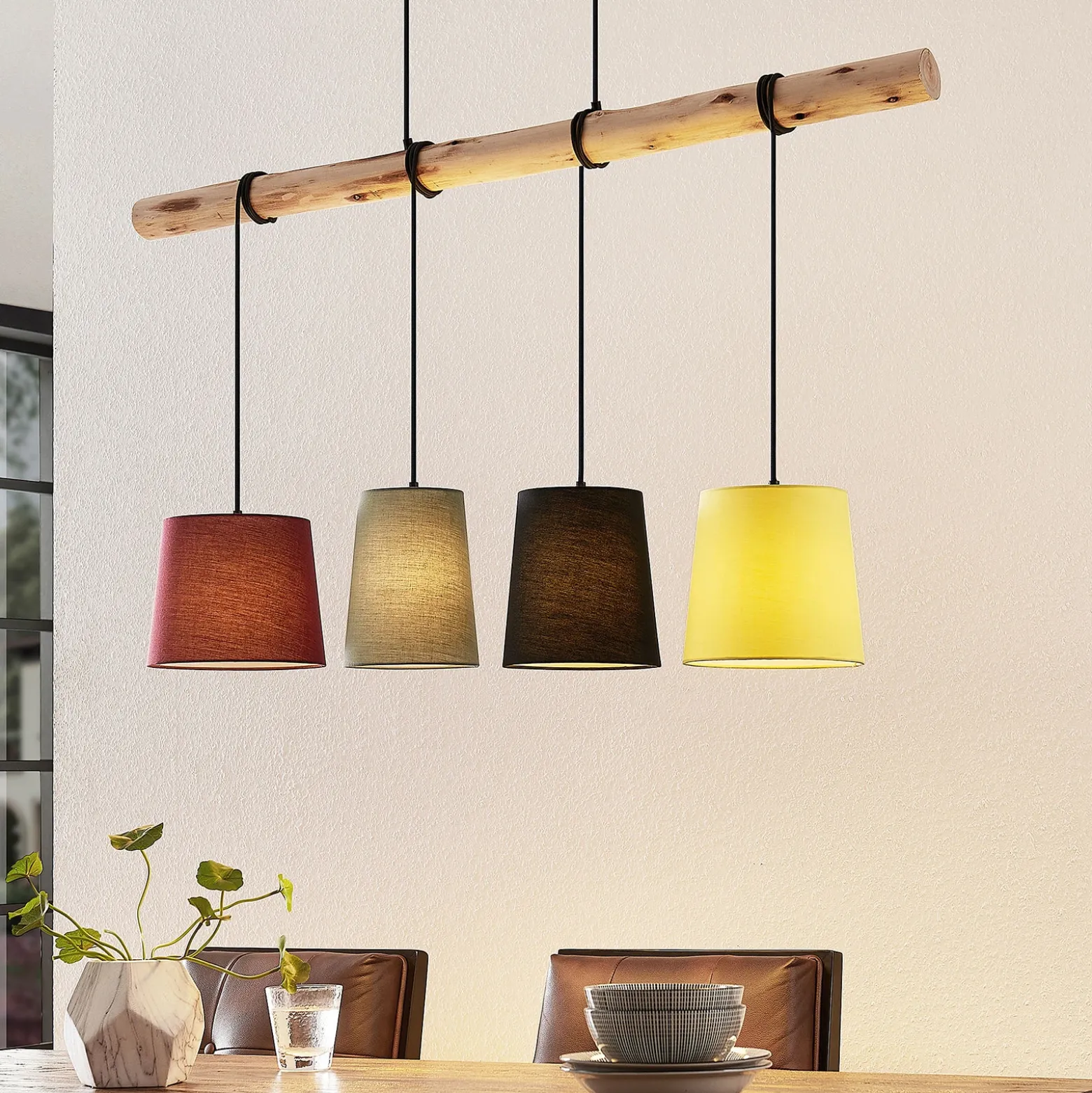 Lámpara colgante Lindby «Moscú», multicolor, tejido, madera, E27, 116 cm