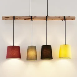 Lámpara colgante Lindby «Moscú», multicolor, tejido, madera, E27, 116 cm