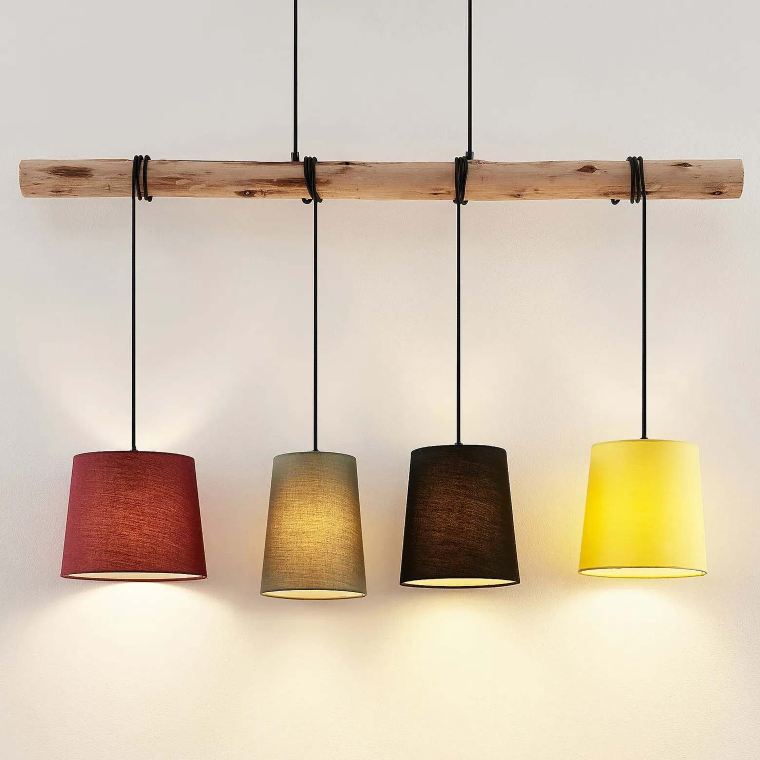 Lámpara colgante Lindby «Moscú», multicolor, tejido, madera, E27, 116 cm