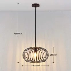 Lámpara colgante Lindby Nahele, marrón, metal, Ø 40 cm, E27