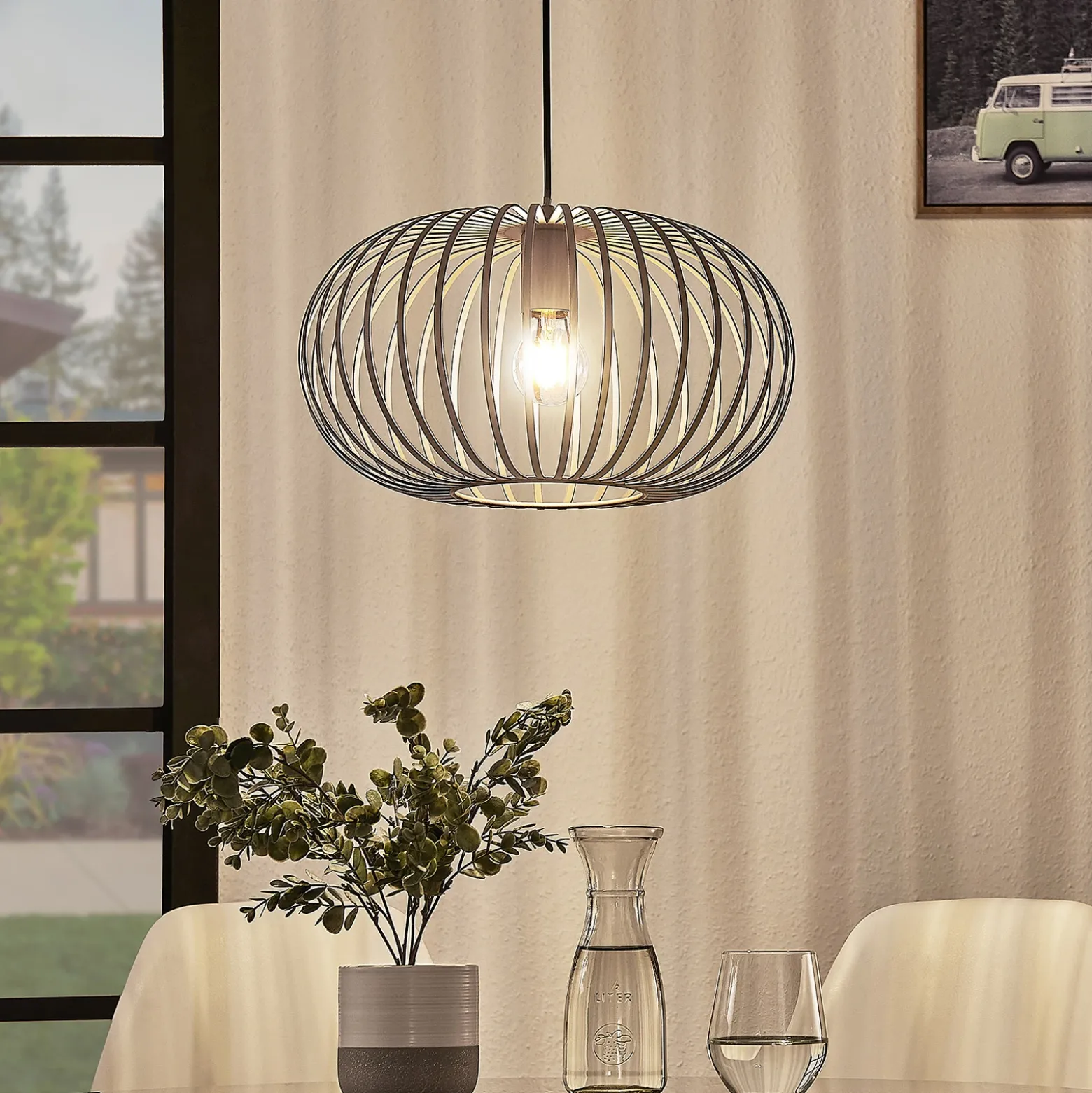 Lámpara colgante Lindby Nahele, marrón, metal, Ø 40 cm, E27