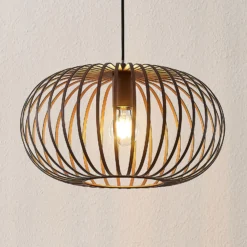 Lámpara colgante Lindby Nahele, marrón, metal, Ø 40 cm, E27