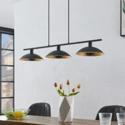 Lámpara colgante Lindby Narisara, 118cm, E14, 3 luces, negro-oro