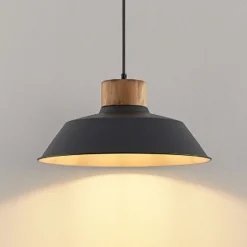 Lámpara colgante Lindby Nefeli, Ø 42 cm, negro, madera, metal
