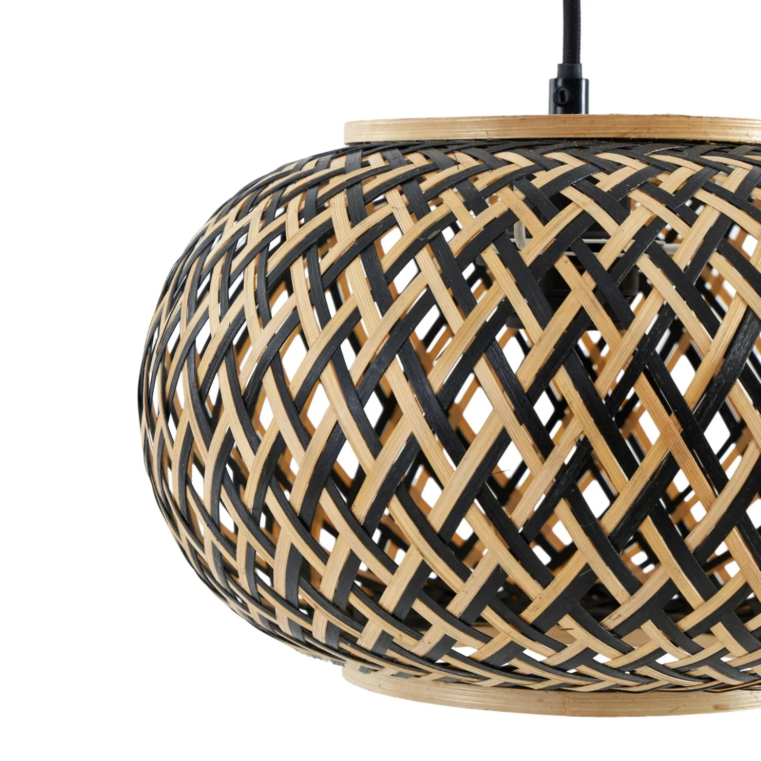 Lámpara colgante Lindby Nerys, 3 luces, negra, bambú, 1,120 cm