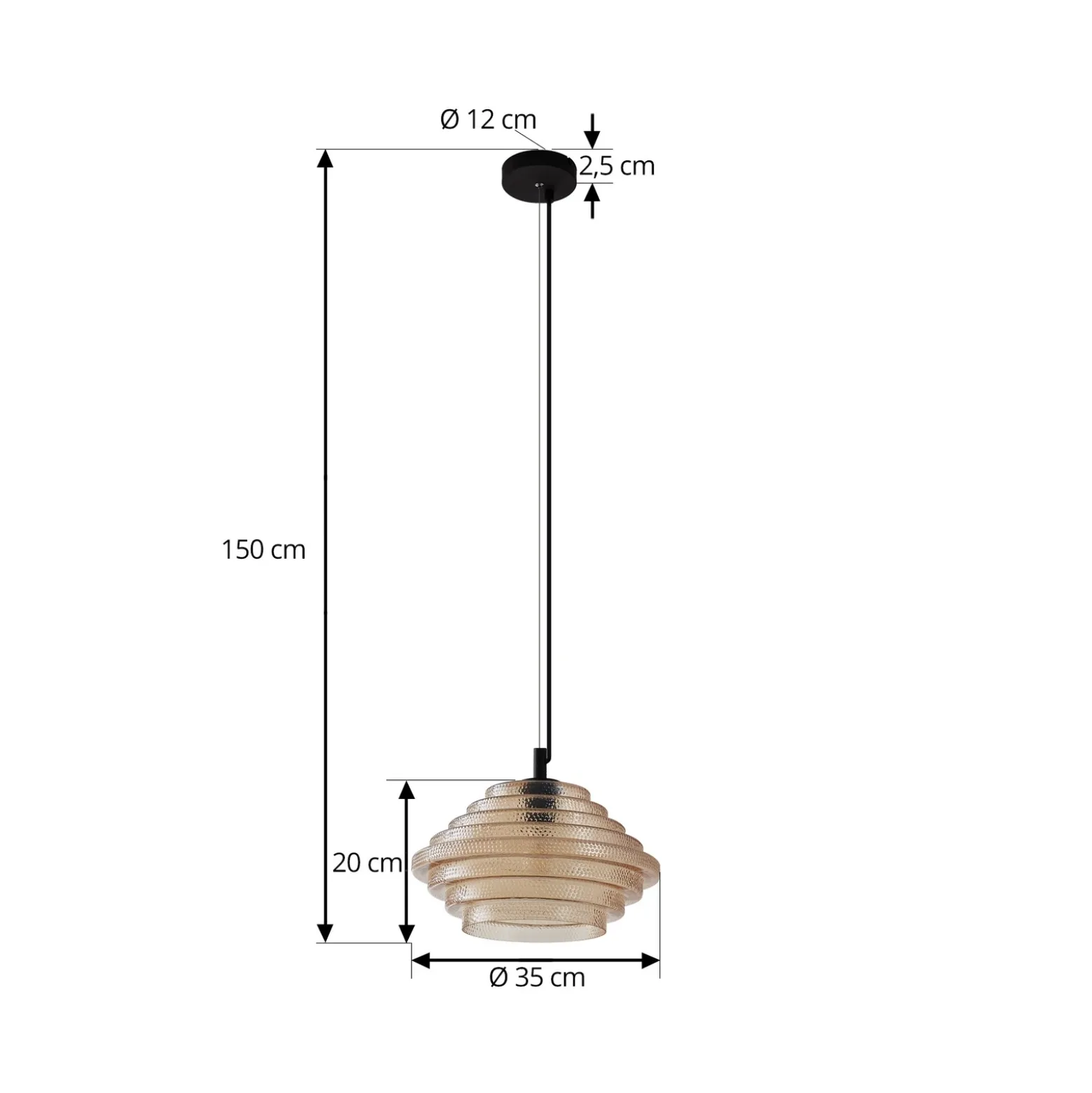 Lámpara colgante Lindby Orliana, Ø 35 cm, ámbar, cristal