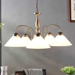 Lámpara colgante Lindby Otis, Ø 68 cm, 5 luces, blanca, cristal, E27