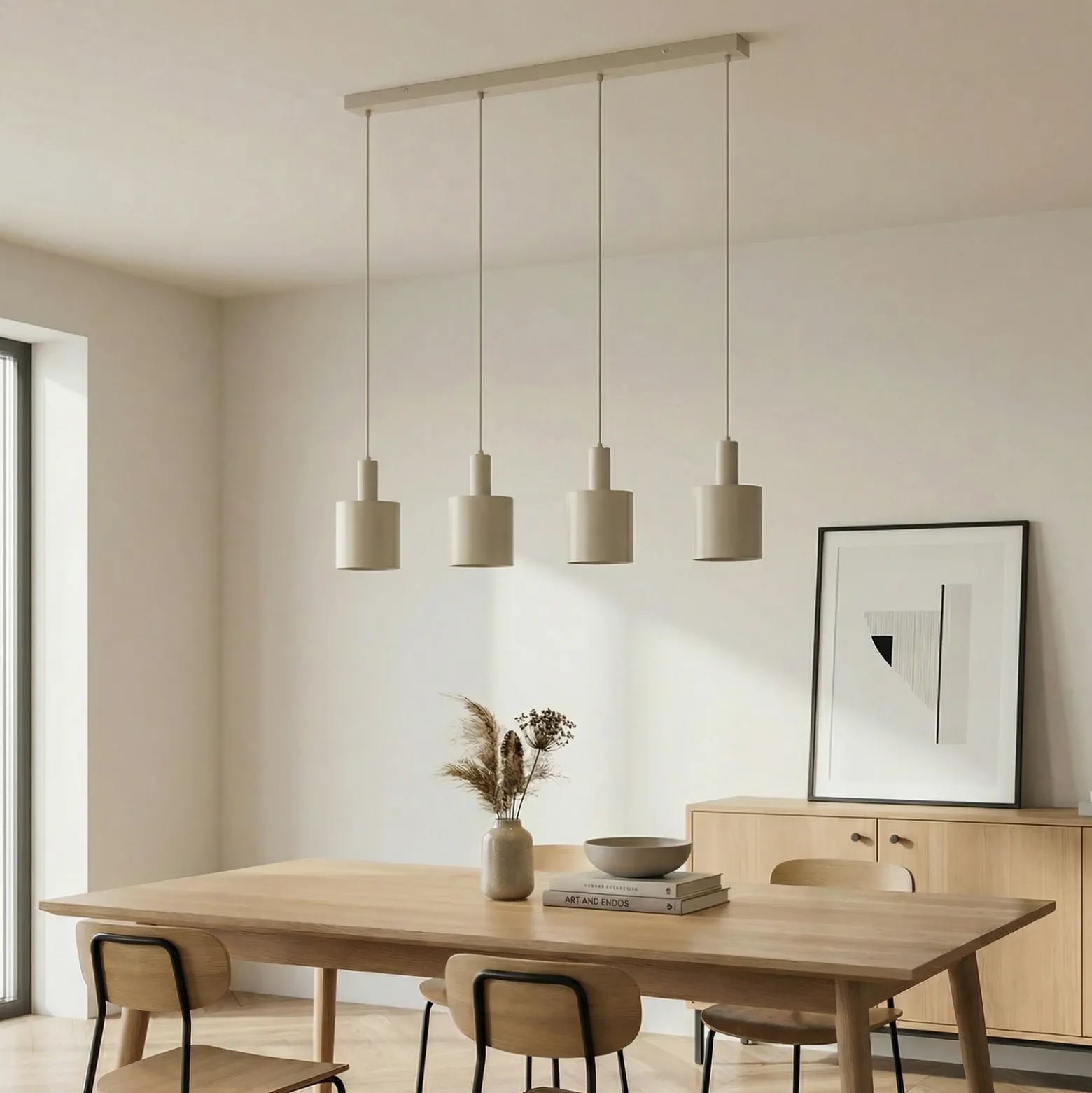 Lámpara colgante Lindby Ovelia, beige, 4 luces, metal, E27