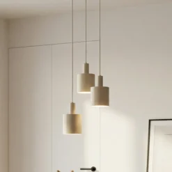 Lámpara colgante Lindby Ovelia, beige, 3 luces, metal, E27