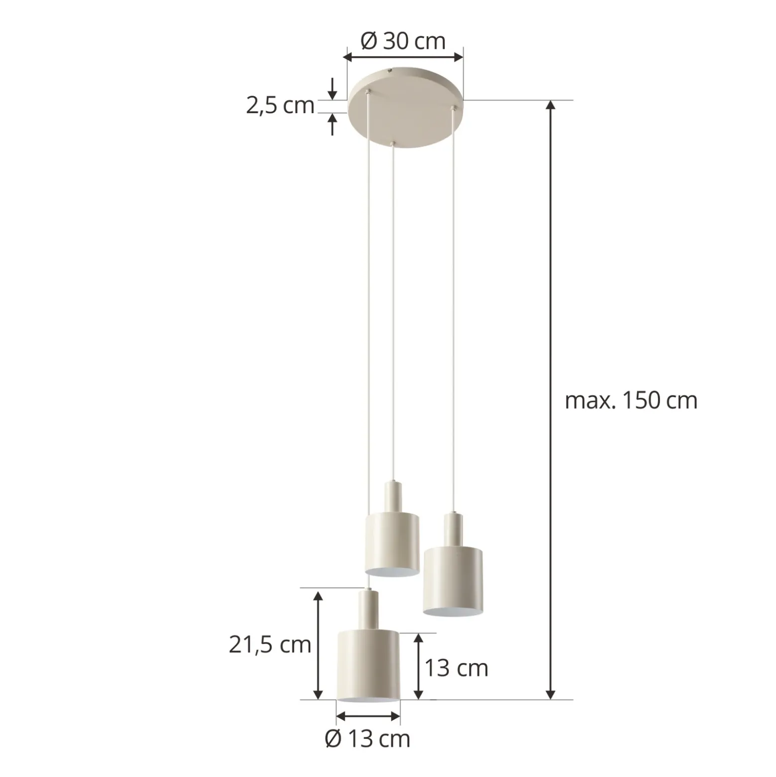 Lámpara colgante Lindby Ovelia, beige, 3 luces, metal, E27